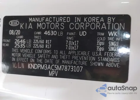 2021 Kia Sportage Lx z USA, uszkodzony, nr VIN KNDPM3AC5M7873107